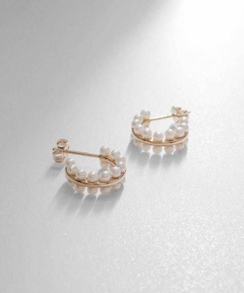 K10パールダブルロウ フープピアス 