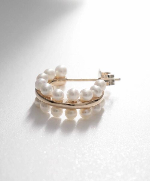 K10パールダブルロウ フープピアス 