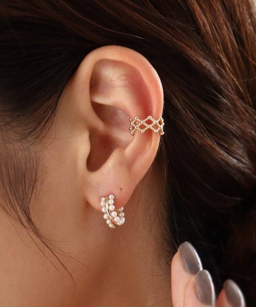 K10パールダブルロウ フープピアス 