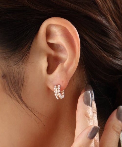 K10パールダブルロウ フープピアス 