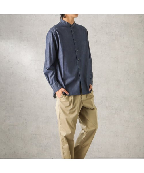 MAC HOUSE(men)(マックハウス（メンズ）)/NAVY ネイビー デニムバンドカラーシャツ BGE854/img03