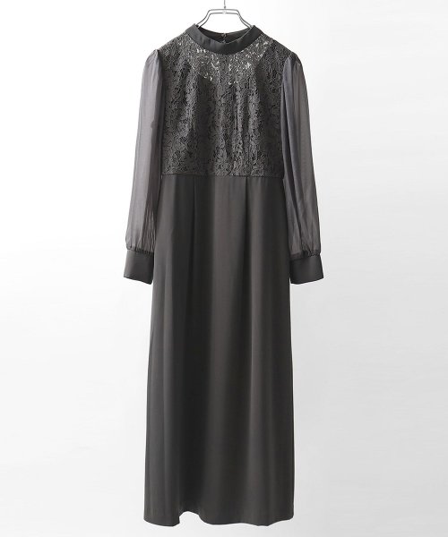 結婚式 ワンピース パーティードレス レース ハイネック シンプル コクーン レトロ クラシカル キャミ ビスチェ レイヤード ロング 透け感 長袖 袖あり オ 商品説明niana ニアナ クラシカルな雰囲気になるハイネックデザイン。身頃部分だけレースを使用し、上品な印象 MYK1486710231 (11440円)