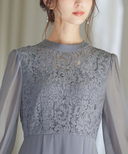 結婚式 ワンピース パーティードレス レース ハイネック シンプル コクーン レトロ クラシカル キャミ ビスチェ レイヤード ロング 透け感 長袖 袖あり オ 商品説明niana ニアナ クラシカルな雰囲気になるハイネックデザイン。身頃部分だけレースを使用し、上品な印象 MYK1486710231 (11440円)