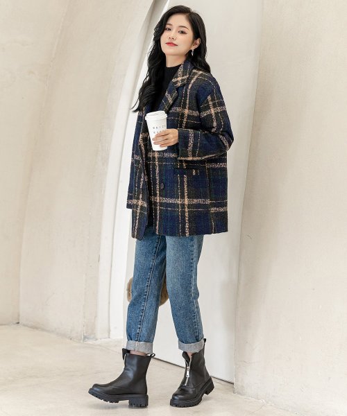 TeddyShop(テディショップ)/レディース ルーズシルエットチェック柄ショートコート/img28