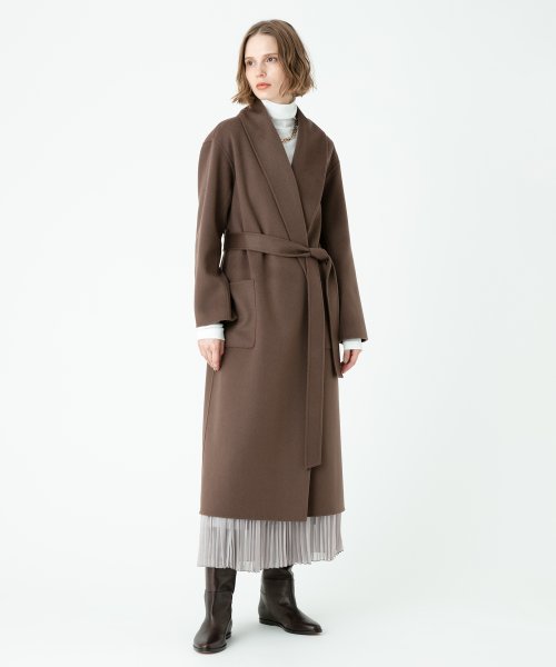 カシミヤ混リバーショールカラーコート 