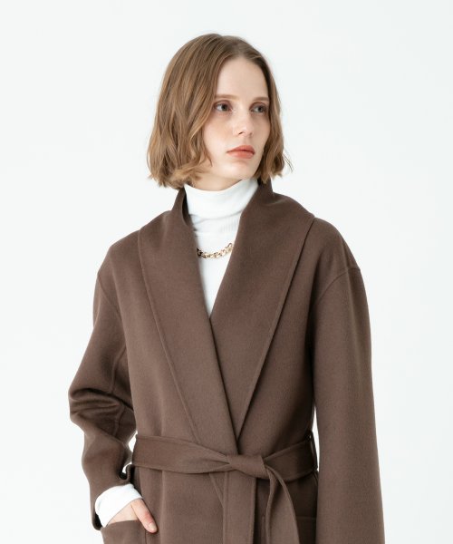 カシミヤ混リバーショールカラーコート 