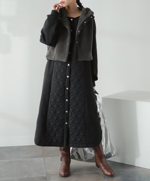 『異素材キルティングコート＆ボアベストセット』 