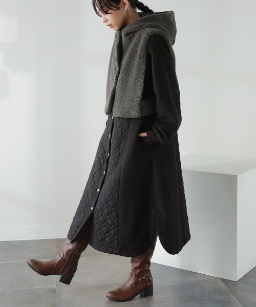 『異素材キルティングコート＆ボアベストセット』 