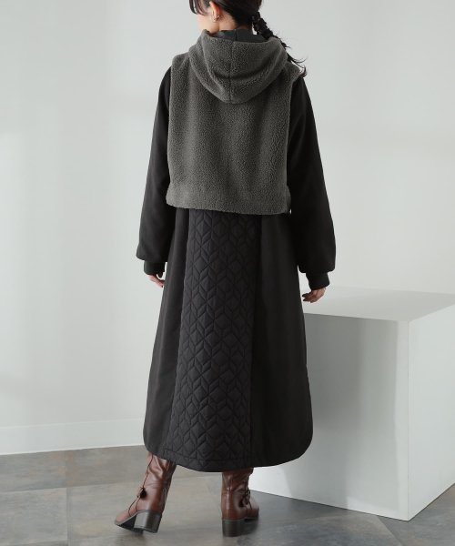 『異素材キルティングコート＆ボアベストセット』 