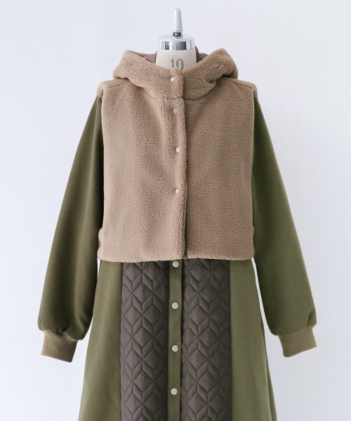 『異素材キルティングコート＆ボアベストセット』 