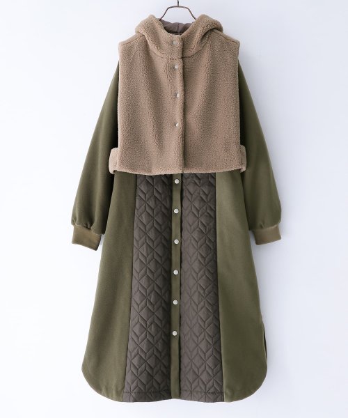 『異素材キルティングコート＆ボアベストセット』 