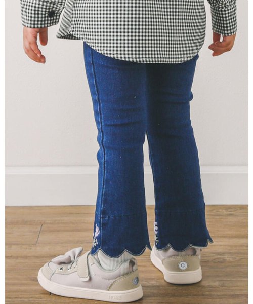 SLAP SLIP(スラップスリップ)/裾 スカラップ 花 刺繍 ストレッチ デニム パンツ (90~130cm)/img02