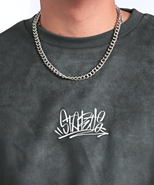 LUXSTYLE(ラグスタイル)/ネックレス付きフェイクスウェードトレーナー/トレーナー メンズ フェイクスウェード ネックレス付き 刺繍 ロゴ/img09