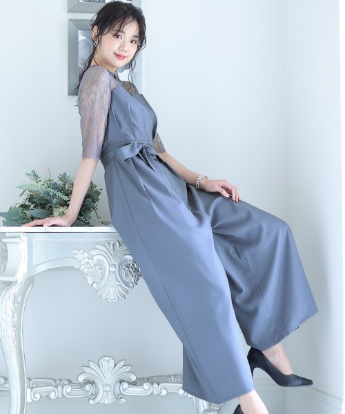 ウエストリボンビスチェパンツドレス パーティードレス 結婚式 ワンピース 結婚式