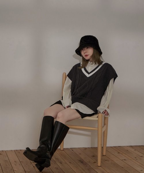 Fashion Letter(ファッションレター)/Fashion Letter ファッションレター ニット トップス ベスト レディース ラインベスト 学生 制服 ノースリーブ レイヤード 重ね着 シンプル 着/img15