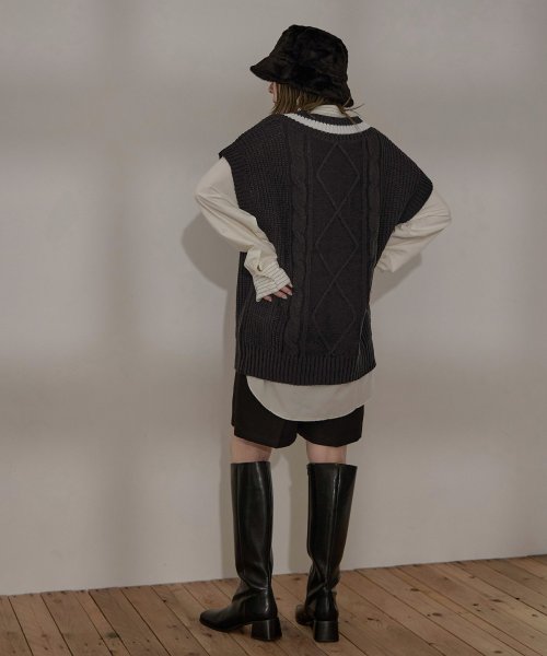 Fashion Letter(ファッションレター)/Fashion Letter ファッションレター ニット トップス ベスト レディース ラインベスト 学生 制服 ノースリーブ レイヤード 重ね着 シンプル 着/img21