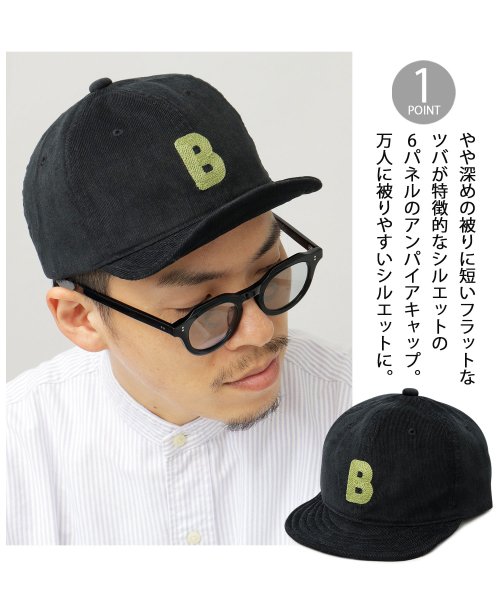 Besiquenti(ベーシックエンチ)/細畝コーデュロイ チェーン刺繍ロゴ ショートバイザー アンパイアキャップ ボールキャップ ショートキャップ 帽子 メンズ カジュアル シンプル/img02