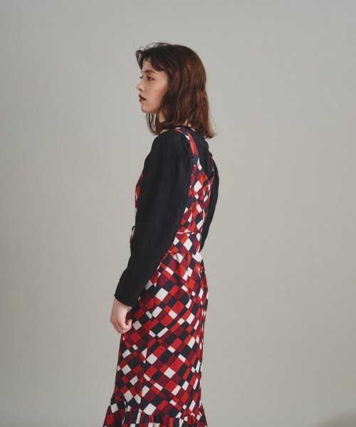 ベルト付チェックプリントワンピース 
