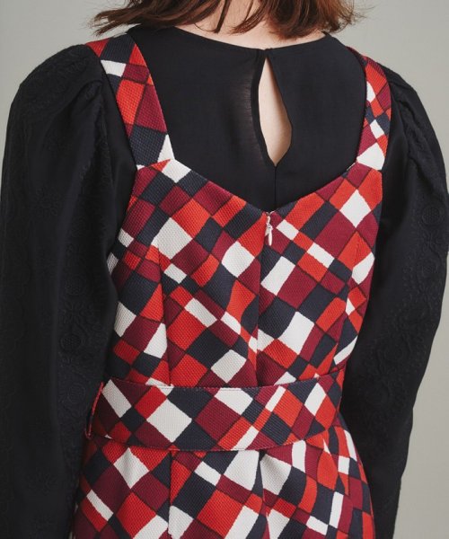 ベルト付チェックプリントワンピース 