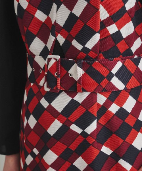 ベルト付チェックプリントワンピース 