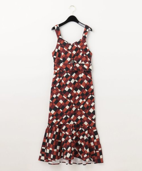ベルト付チェックプリントワンピース 