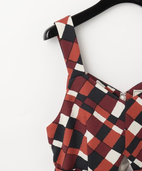 ベルト付チェックプリントワンピース 