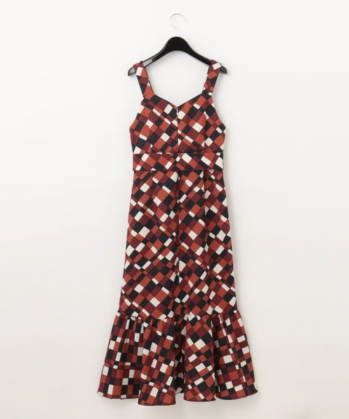 ベルト付チェックプリントワンピース 