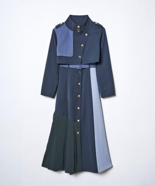 セール】ショート丈ブロッキングコート&ワンピースセット(3WAY  