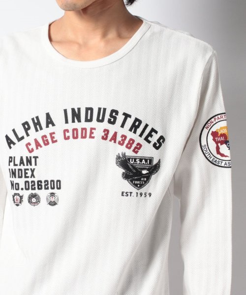 ALPHA INDUSTRIES(アルファインダストリーズ)/【ALPHA/アルファ】  フロント＆バック エアフォース　ロゴプリント  ヘリンボーン長袖Tシャツ/ロンT/アメカジ/ミリタリー/袖プリント/定番/4色展開/img22