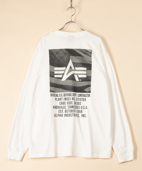 ALPHA INDUSTRIES(アルファインダストリーズ)/【ALPHA/アルファ】  バック フォトボックス プリント 長袖Tシャツ/ロンT/アメカジ/ミリタリー/ワンポイント/ブランドロゴ/定番/2色展開/img02