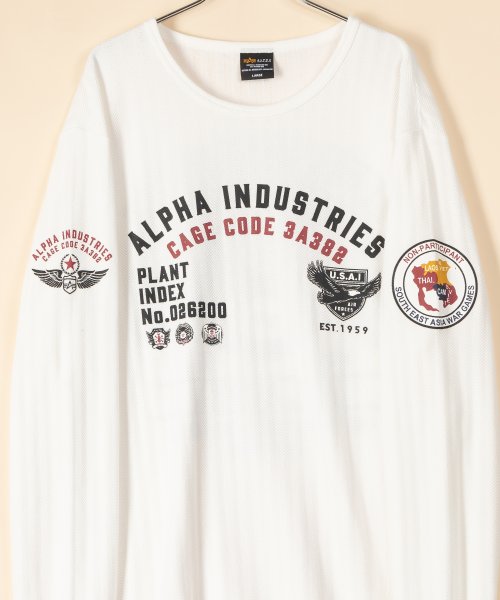 ALPHA INDUSTRIES(アルファインダストリーズ)/【ALPHA/アルファ】  フロント＆バック エアフォース　ロゴプリント  ヘリンボーン長袖Tシャツ/ロンT/アメカジ/ミリタリー/袖プリント/定番/4色展開/img02