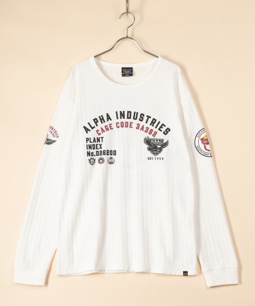 ALPHA INDUSTRIES(アルファインダストリーズ)/【ALPHA/アルファ】  フロント＆バック エアフォース　ロゴプリント  ヘリンボーン長袖Tシャツ/ロンT/アメカジ/ミリタリー/袖プリント/定番/4色展開/img03