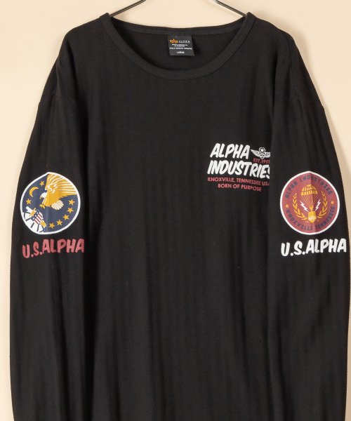 ALPHA INDUSTRIES(アルファインダストリーズ)/【ALPHA/アルファ】  フロント＆バック エアフォース　ロゴプリント  ヘリンボーン長袖Tシャツ/ロンT/アメカジ/ミリタリー/袖プリント/定番/4色展開/img06