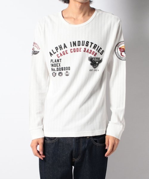 ALPHA INDUSTRIES(アルファインダストリーズ)/【ALPHA/アルファ】  フロント＆バック エアフォース　ロゴプリント  ヘリンボーン長袖Tシャツ/ロンT/アメカジ/ミリタリー/袖プリント/定番/4色展開/img30