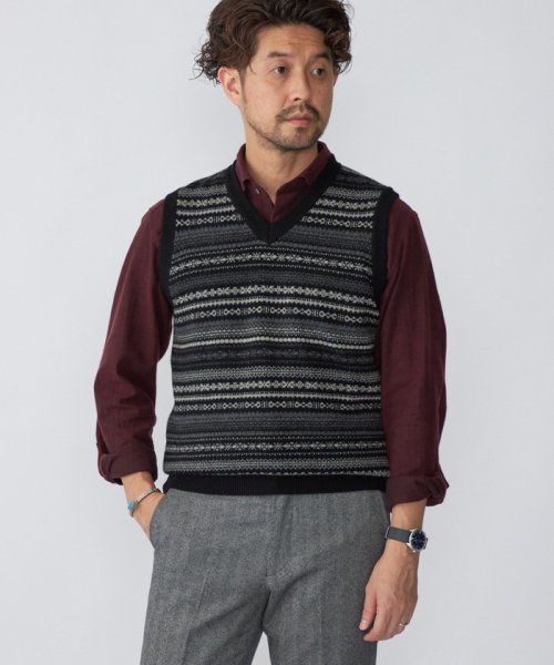 SHIPS: 10ゲージ カシミヤ フェアアイル Vネック ニットベスト 