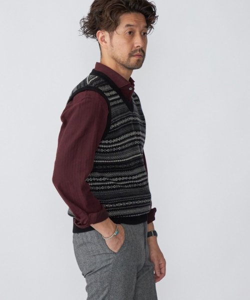 SHIPS: 10ゲージ カシミヤ フェアアイル Vネック ニットベスト 