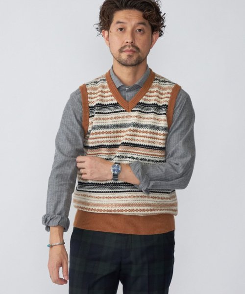SHIPS: 10ゲージ カシミヤ フェアアイル Vネック ニットベスト 