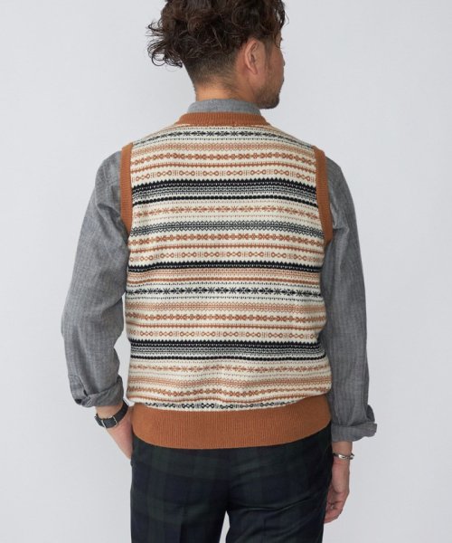 SHIPS: 10ゲージ カシミヤ フェアアイル Vネック ニットベスト 