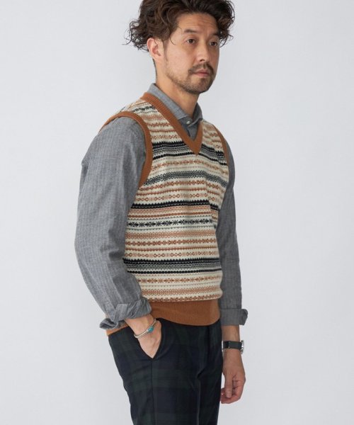 SHIPS: 10ゲージ カシミヤ フェアアイル Vネック ニットベスト 