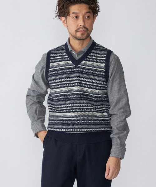 SHIPS: 10ゲージ カシミヤ フェアアイル Vネック ニットベスト 