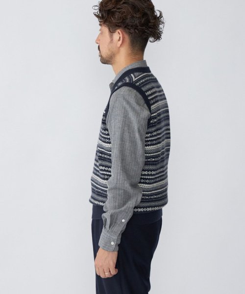 SHIPS: 10ゲージ カシミヤ フェアアイル Vネック ニットベスト 