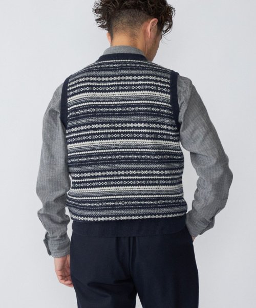 SHIPS: 10ゲージ カシミヤ フェアアイル Vネック ニットベスト 