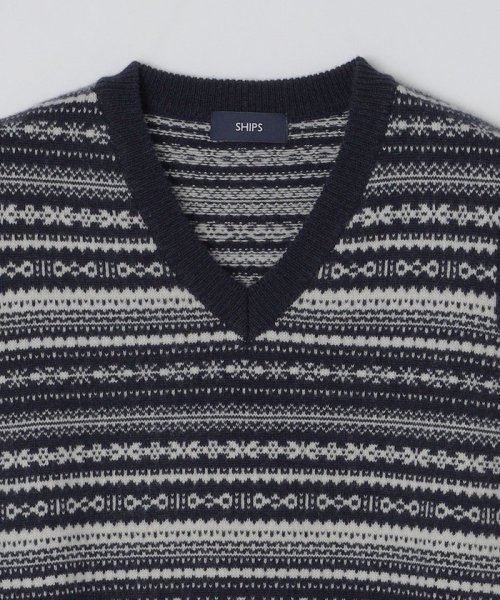 SHIPS: 10ゲージ カシミヤ フェアアイル Vネック ニットベスト 