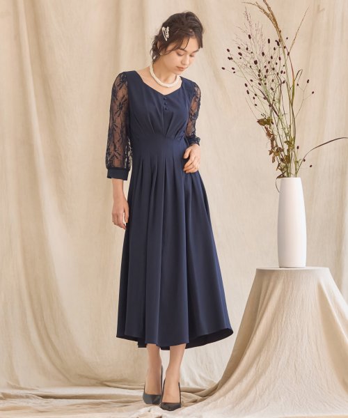 DRESS+(ドレス プラス)/ワンピース ドレス フレア Aライン ミモレ丈 袖付 ウエスト切替 結婚式 披露宴 二次会 パーティードレス/img05