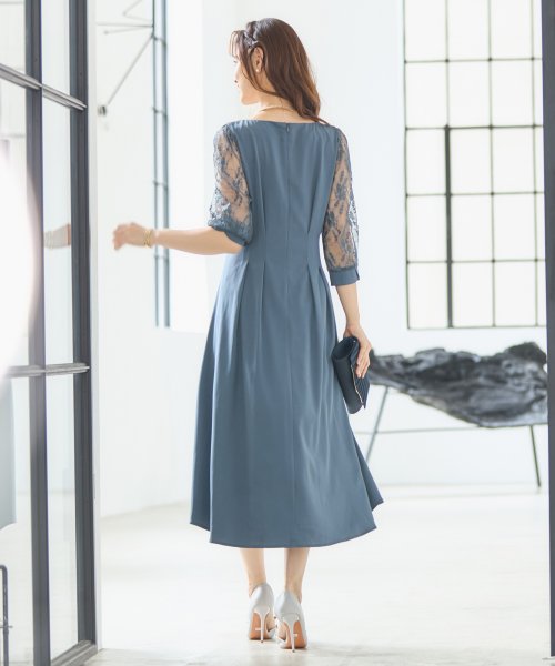 DRESS+(ドレス プラス)/ワンピース ドレス フレア Aライン ミモレ丈 袖付 ウエスト切替 結婚式 披露宴 二次会 パーティードレス/img07