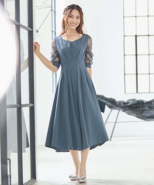 DRESS+(ドレス プラス)/ワンピース ドレス フレア Aライン ミモレ丈 袖付 ウエスト切替 結婚式 披露宴 二次会 パーティードレス/img08