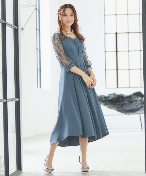 DRESS+(ドレス プラス)/ワンピース ドレス フレア Aライン ミモレ丈 袖付 ウエスト切替 結婚式 披露宴 二次会 パーティードレス/img09