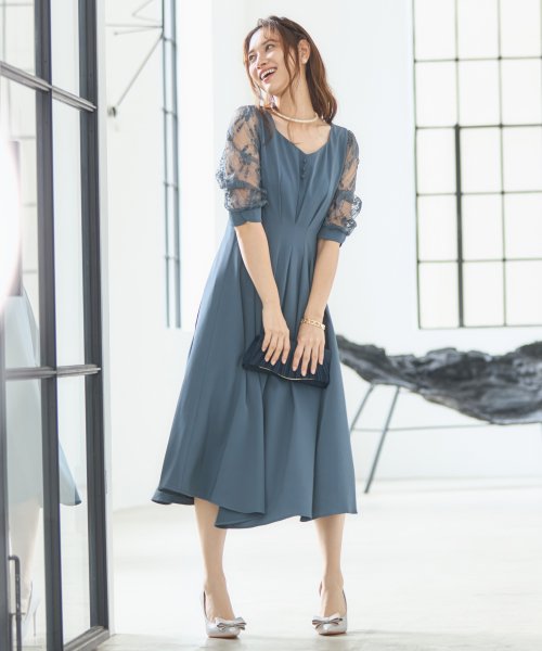 DRESS+(ドレス プラス)/ワンピース ドレス フレア Aライン ミモレ丈 袖付 ウエスト切替 結婚式 披露宴 二次会 パーティードレス/img11