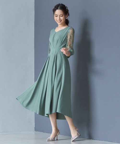 DRESS+(ドレス プラス)/ワンピース ドレス フレア Aライン ミモレ丈 袖付 ウエスト切替 結婚式 披露宴 二次会 パーティードレス/img13