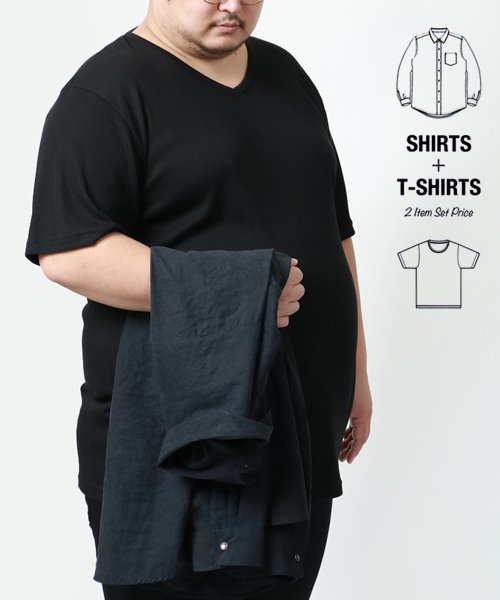 MARUKAWA(大きいサイズのマルカワ)/大きいサイズ[2L 3L 4L 5L] 長袖 シャツ ＆ 半袖 Tシャツ インナー セット アンサンブル メンズ カジュアル/img01